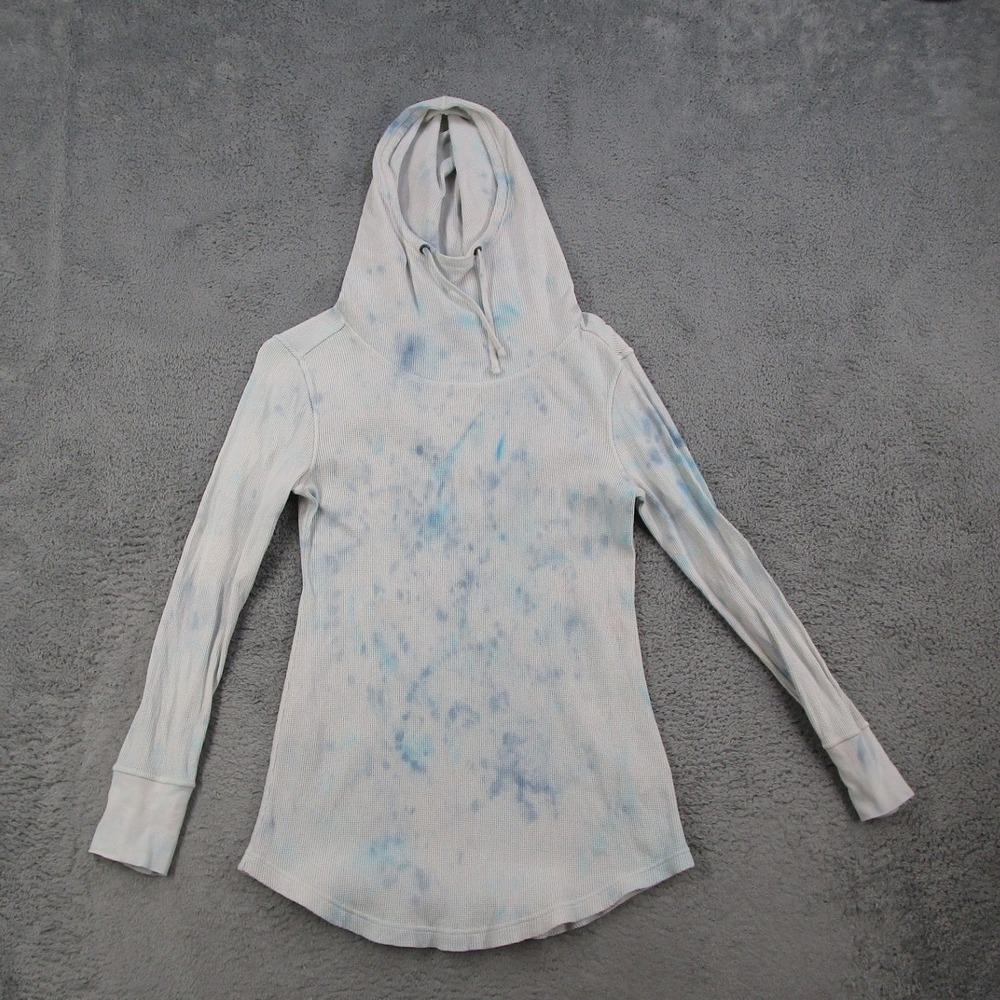 Patagonia Women Small Waffle Knit Hoodie Tie Dye Blue White 53560 Cowl Neck